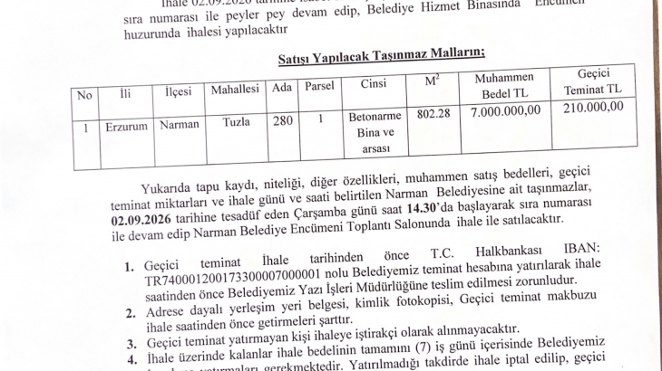 Taşınmaz Mal Satış İlanı